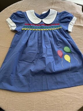 Reagan Blue Balloon Appliqué Kids Dress with Peter Pan Collar